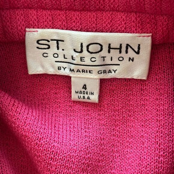 St. John Collection Pink Zip Front Sweater Knit Cardigan with Black Trim Sz 4 - Picture 4 of 16